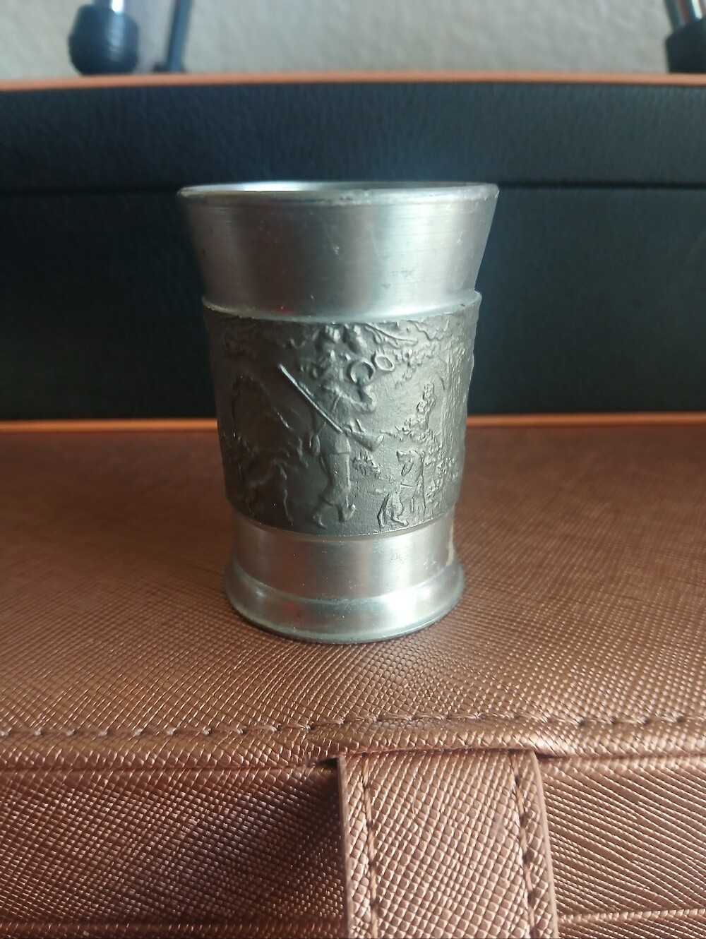 Decorative Pewter Tumbler with Relief Scene - Silver